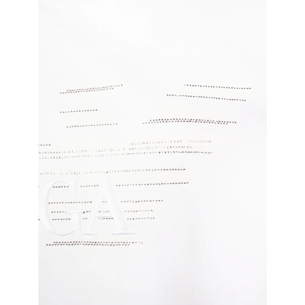 Emporio Armani T-shirt met Rhinestone-Logo en Asymmetrische Zoom White Dames