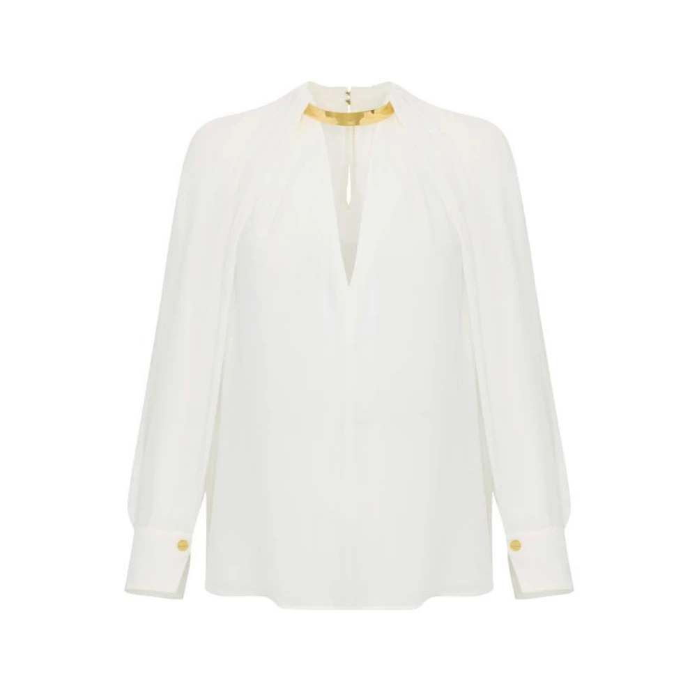 Elisabetta Franchi White Blouses, Female, M, Viscose Georgette Blouse With Jewel Detail