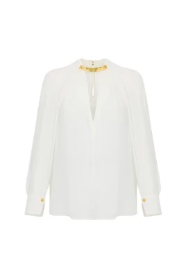 Viscose Georgette Blus med Juveldetalj