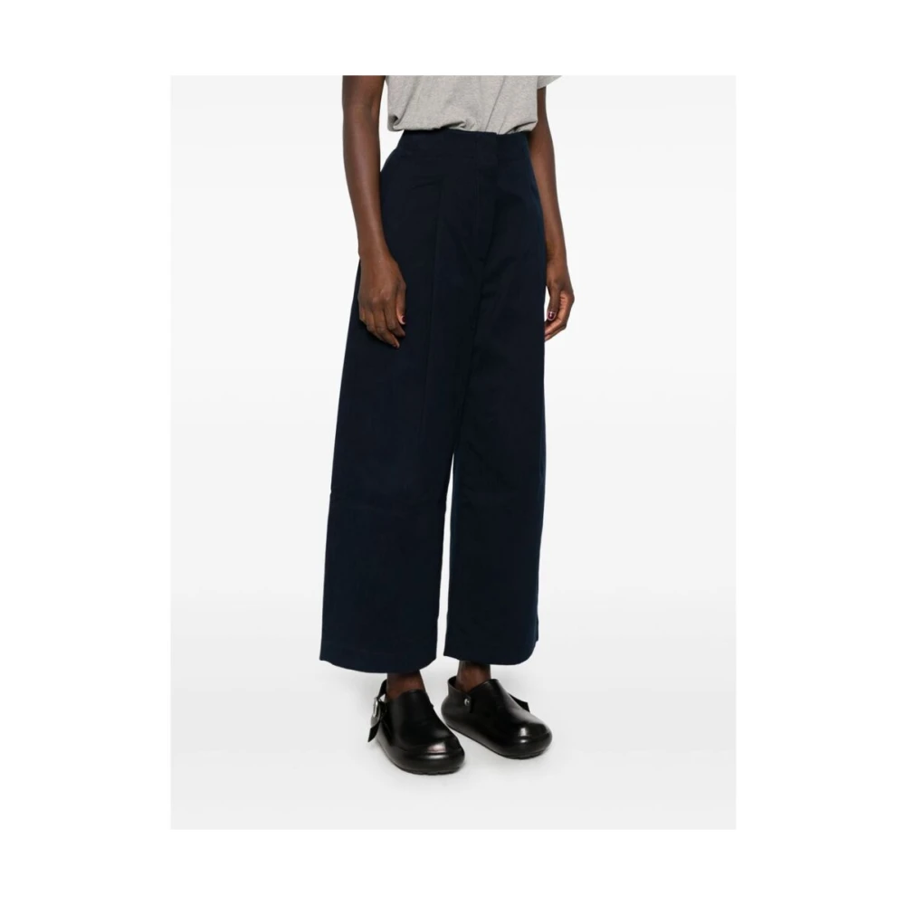 Studio Nicholson Blauwe Katoenen Twill Hoge Taille Broek Blue Dames