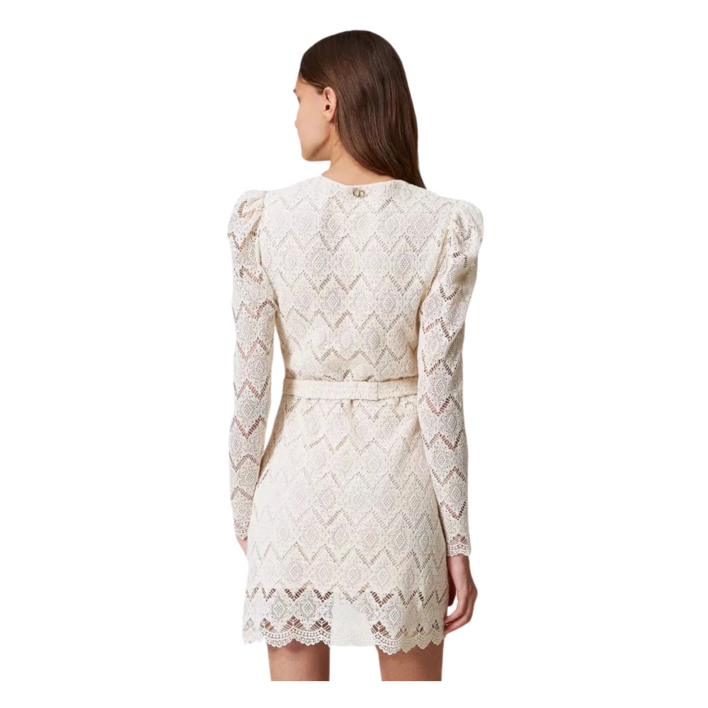 Twinset Geometrische Kant Mini Jurk Beige Dames