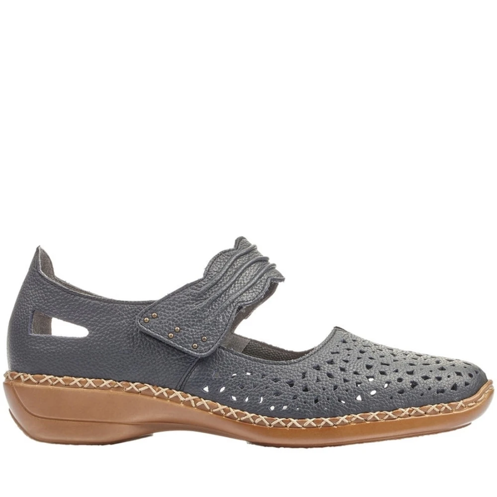 Rieker Women's Blue Flat Sandals, 7 Uk, Leather Flat Sandals