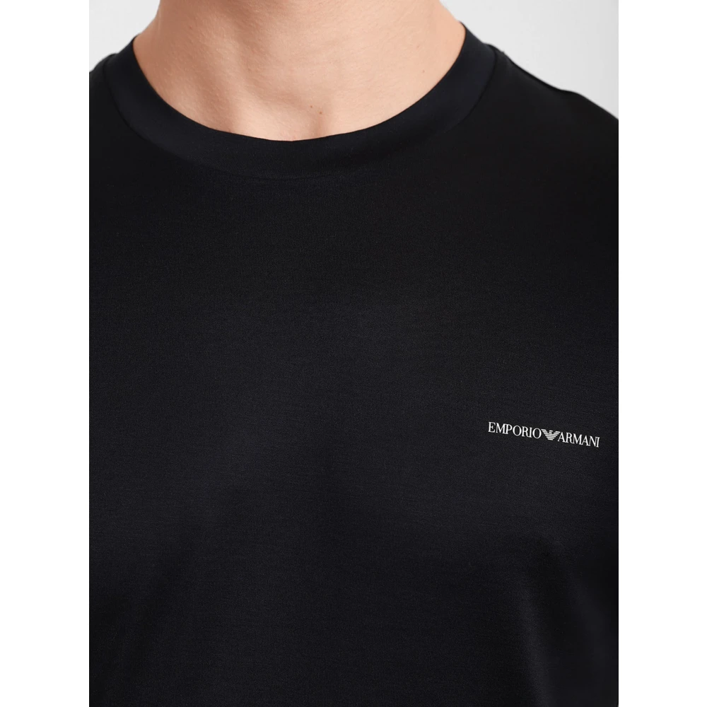 Emporio Armani Navyblauw Tencel Blend Logo T-shirt Black Heren