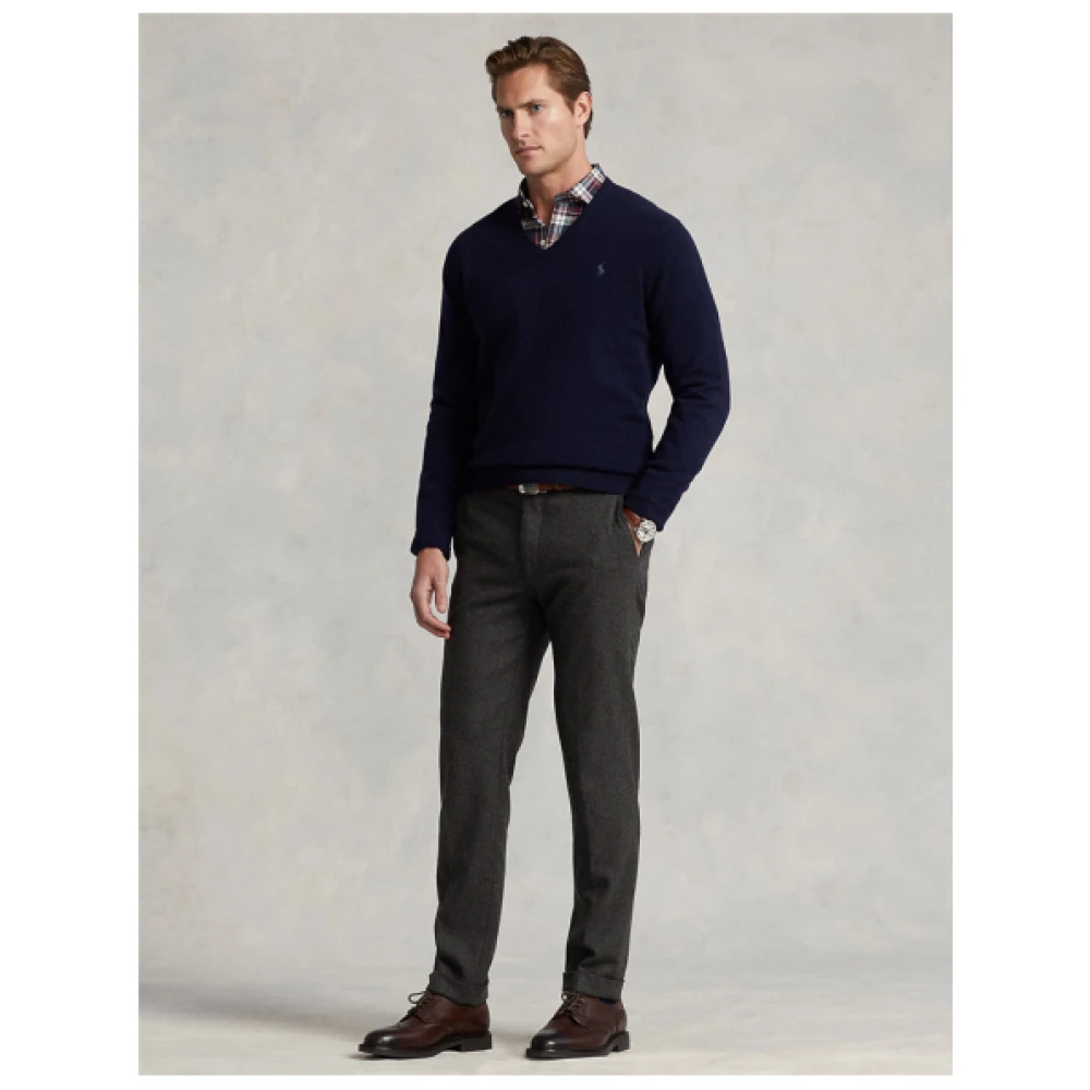 Polo Ralph Lauren Zachte Wol V-Hals Trui Blue Heren