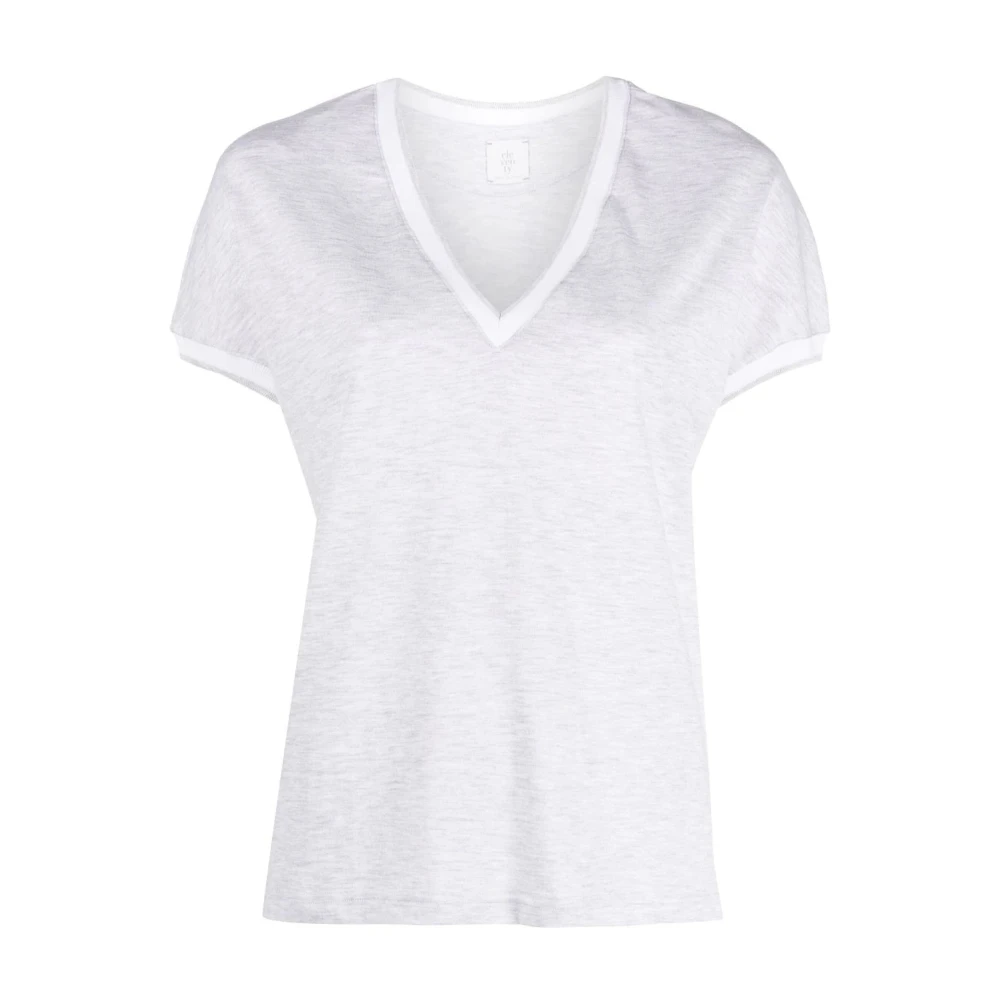 Eleventy Casual V-hals T-shirt met piping Gray Dames
