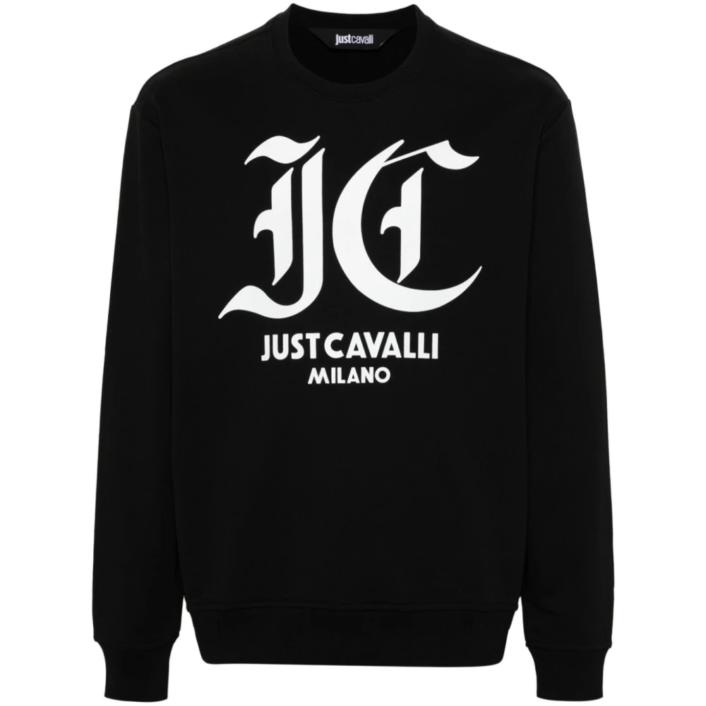 Just Cavalli Zwarte Katoenen Fleece Sweaters Black Heren