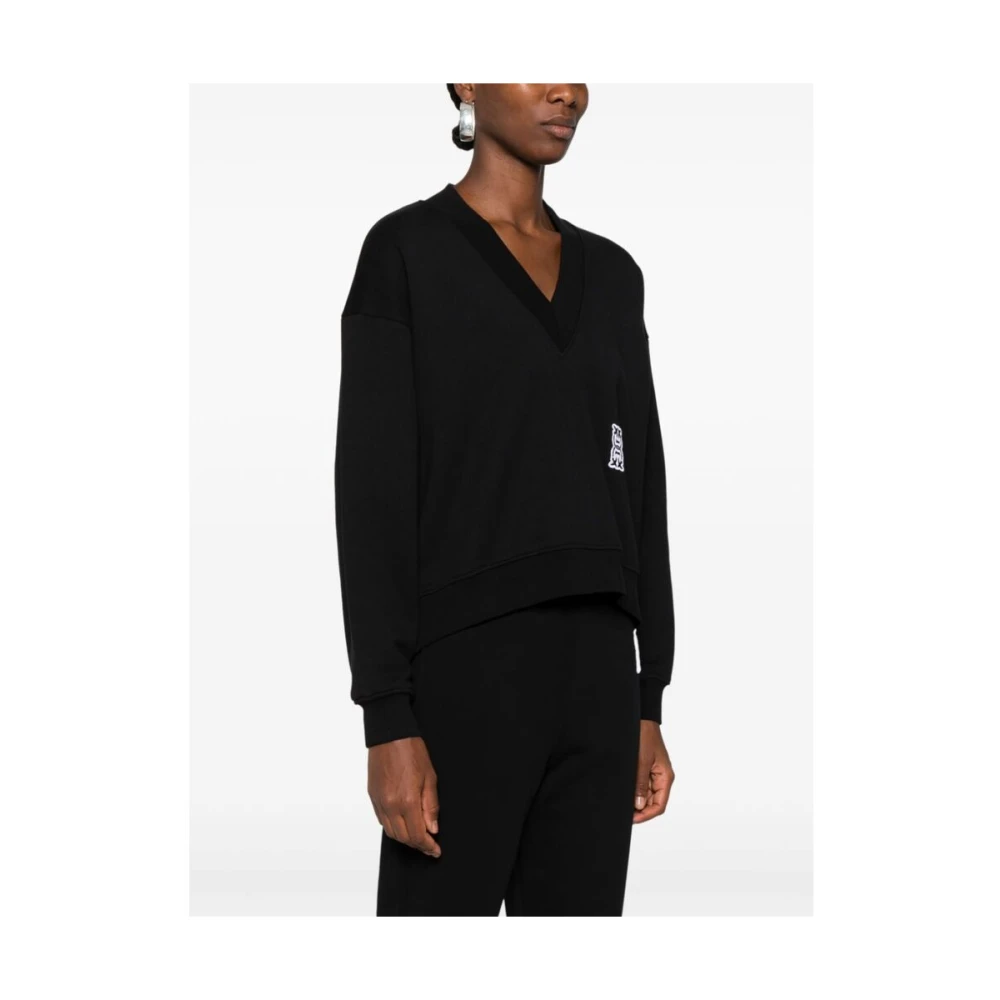 pinko Logo Patch V-Neck Sweatshirt Black Dames