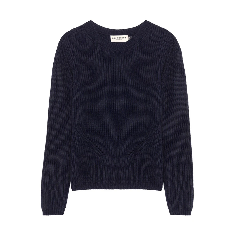 Roy Roger's Geribbelde wol kasjmier ronde hals trui Blue Dames