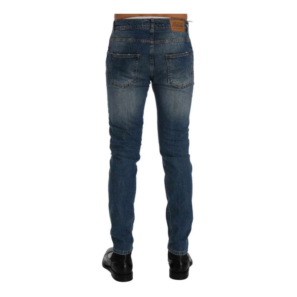 Frankie Morello Slim Fit Logo Jeans Blauwe Wassing Blue Heren