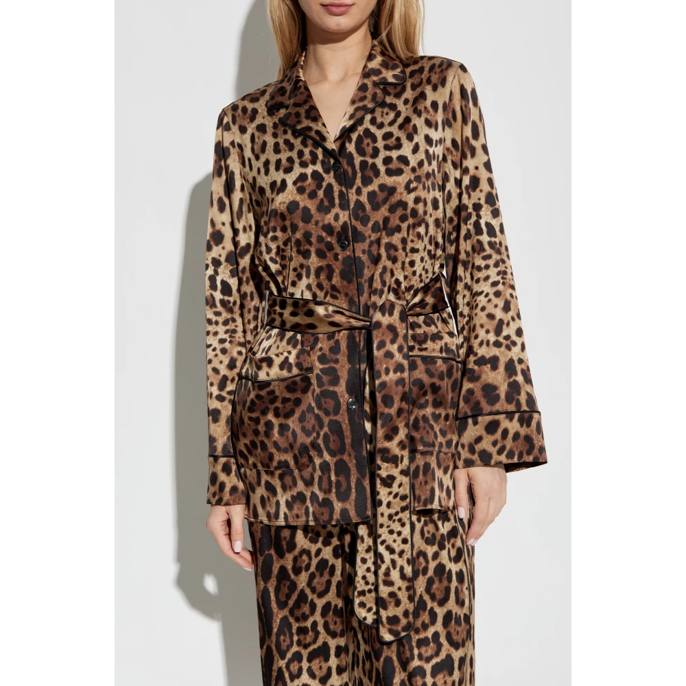 Dolce & Gabbana Zijden shirt met dierenmotief Brown Dames