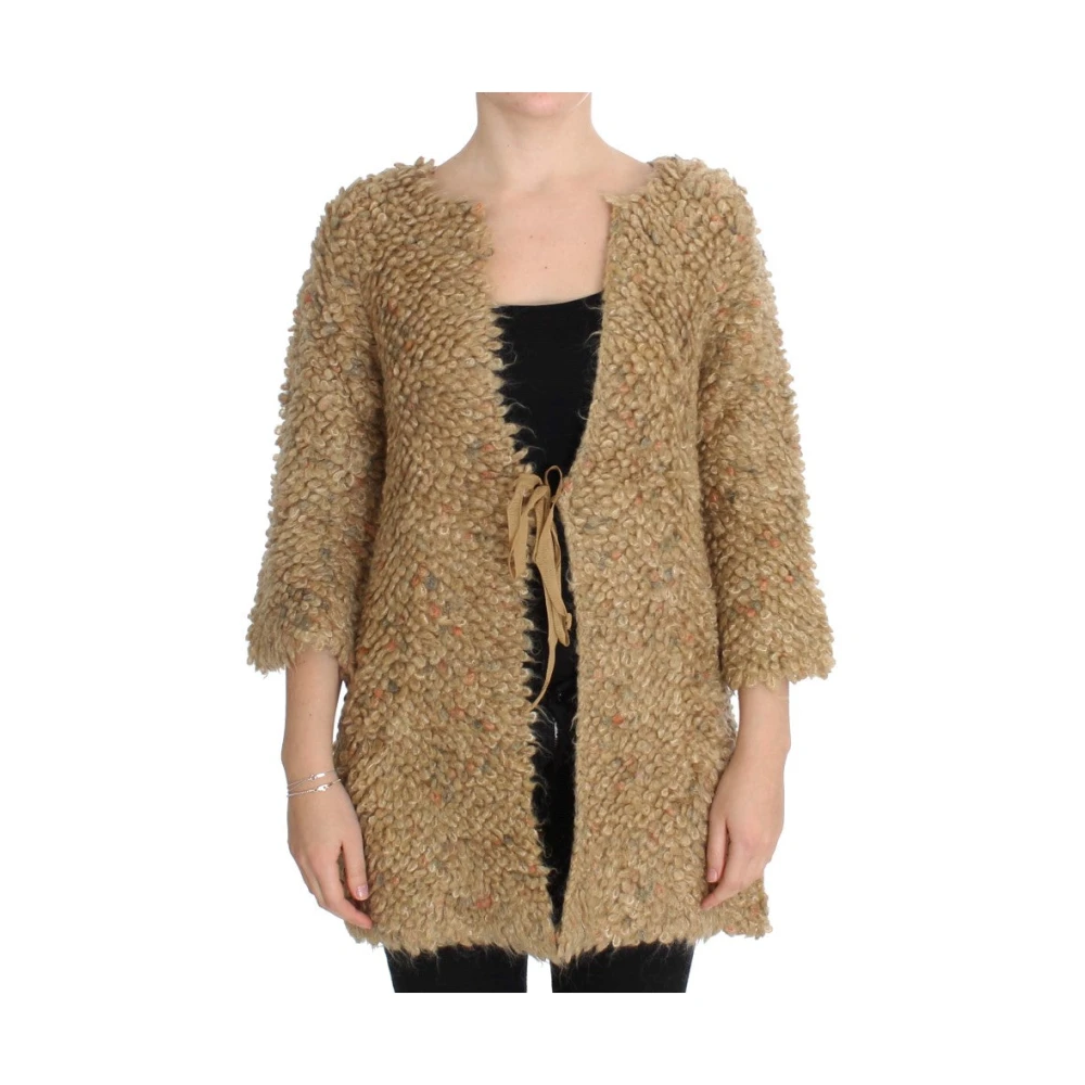 Pink Memories Beige Textuur Gebreide V-hals Vest Beige Dames