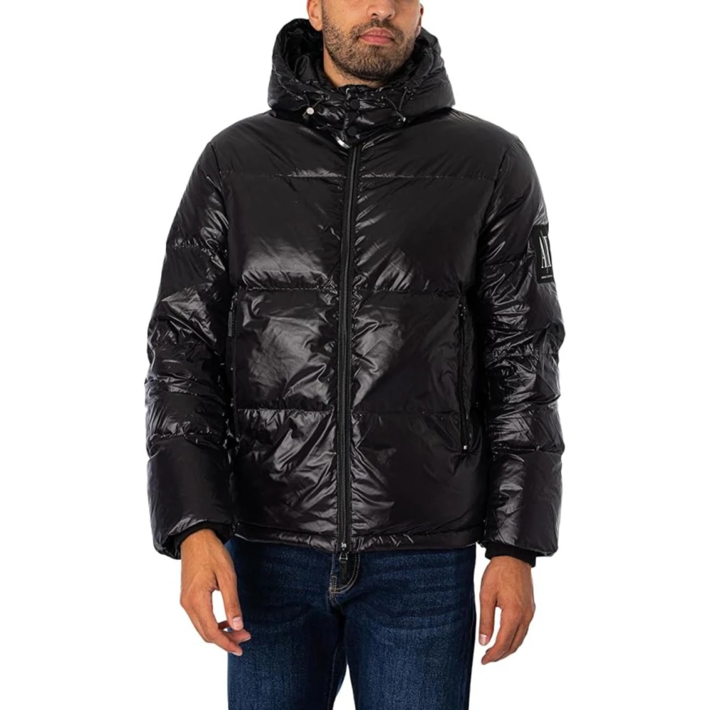 Armani Exchange Men's Black Winter Jackets, L, Hooded Puffer Jacket