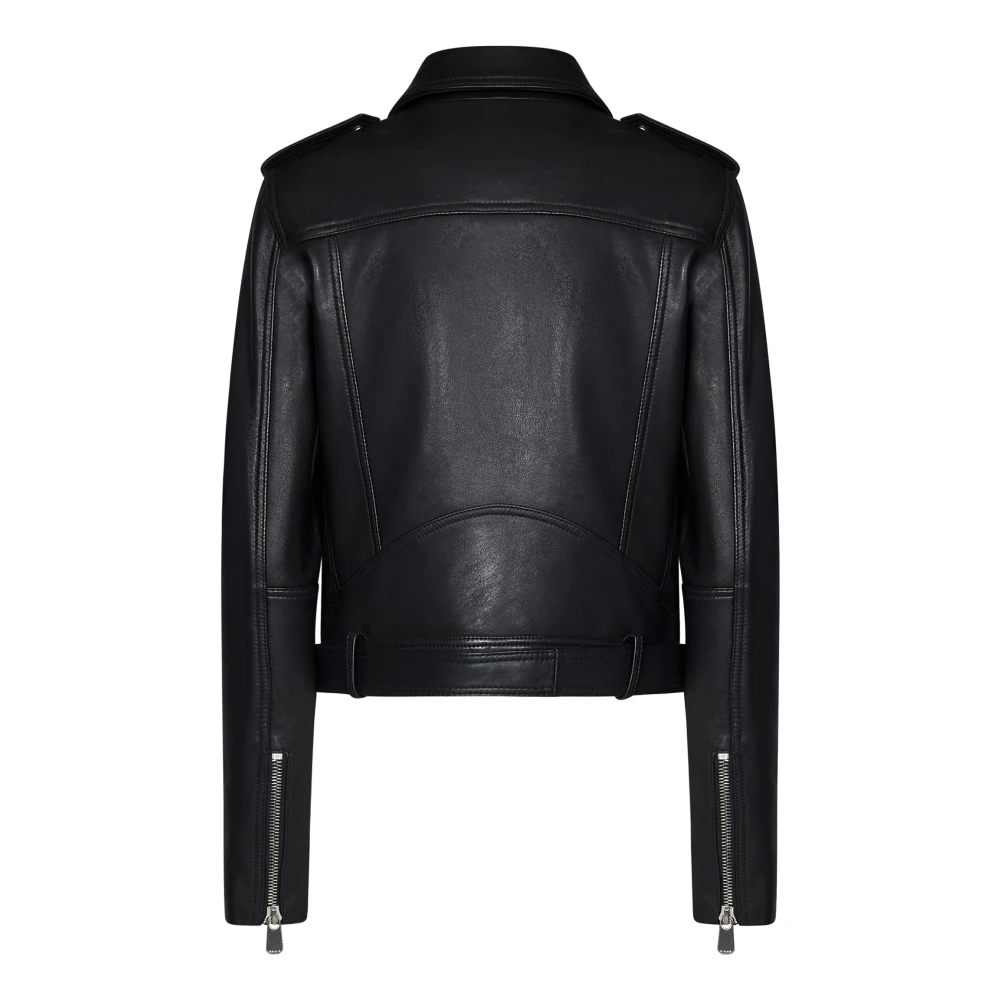 pinko Zwarte Leren Bikerjas Aw24 Black Dames