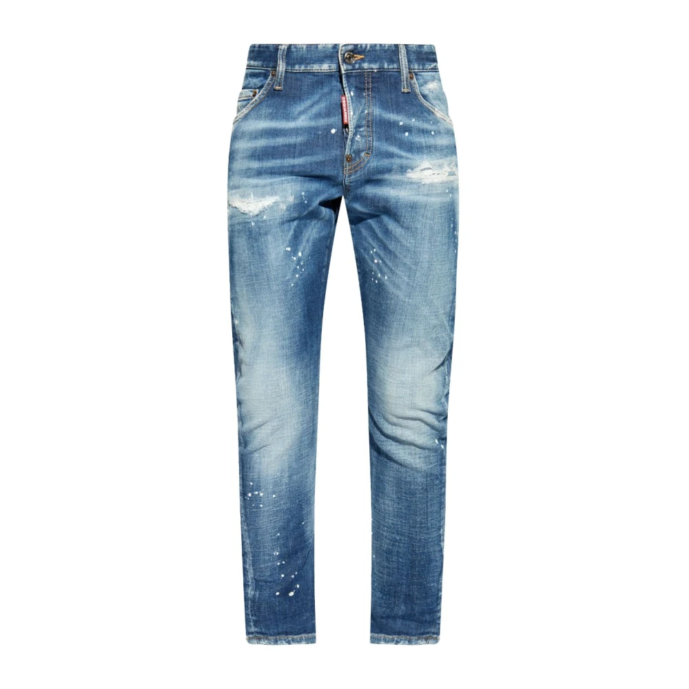 Dsquared2 Blauwe Verfspatten Skinny Jeans Blue Heren