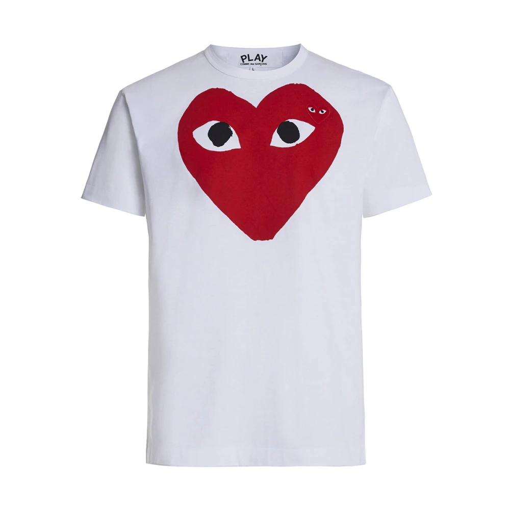 Comme des Garçons Play Kortärmad vit T-shirt med rött hjärta White, Herr
