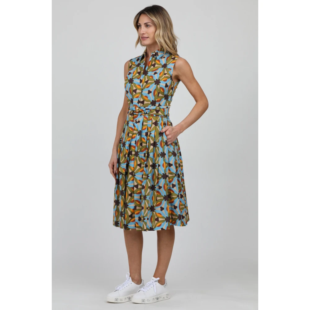 Caliban Mouwloze chemisier jurk met tailleband Multicolor Dames