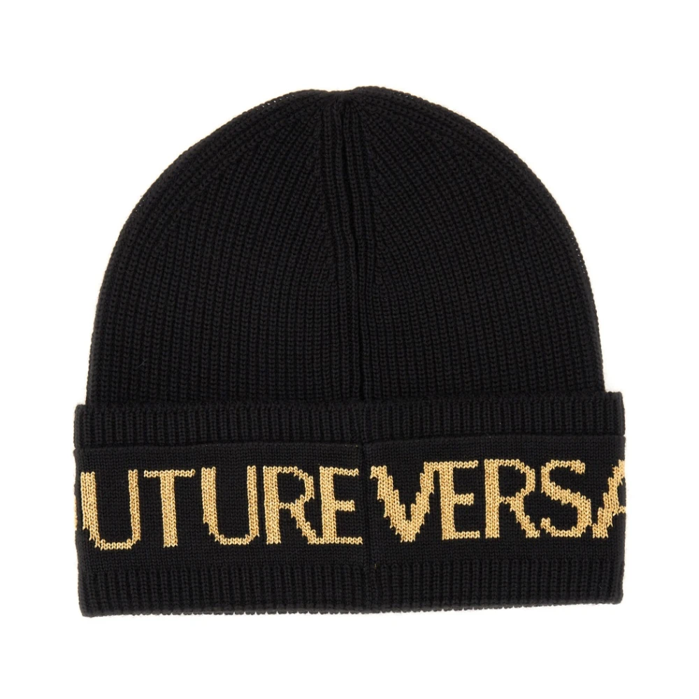Versace Jeans Couture Logo Beanie Muts Wol Acryl Italië Black Heren
