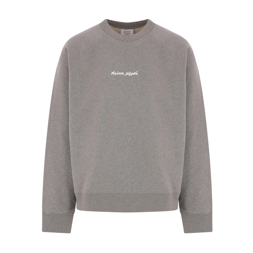Maison Kitsuné Grijze Oversized Katoenen Trui met Borduursel Gray Heren