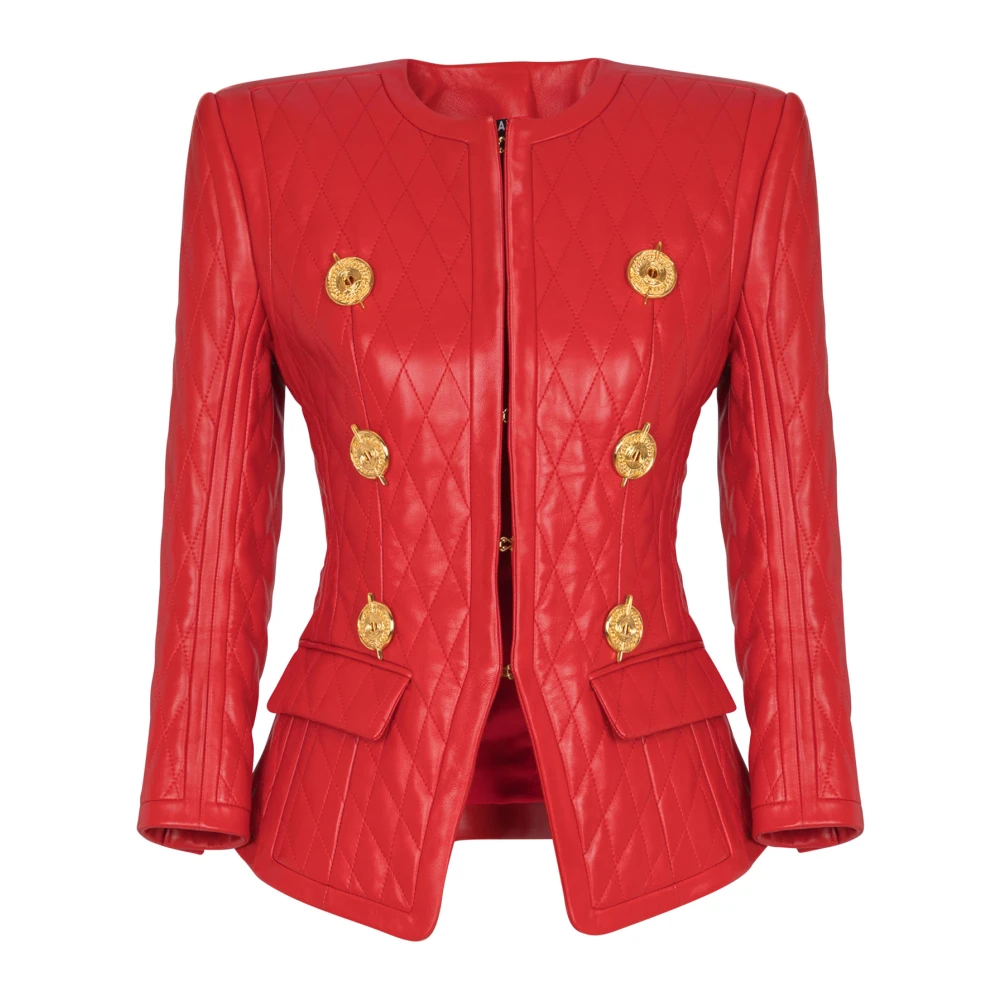 Balmain Gewatteerd lamsvacht jack zonder sluiting Red Dames