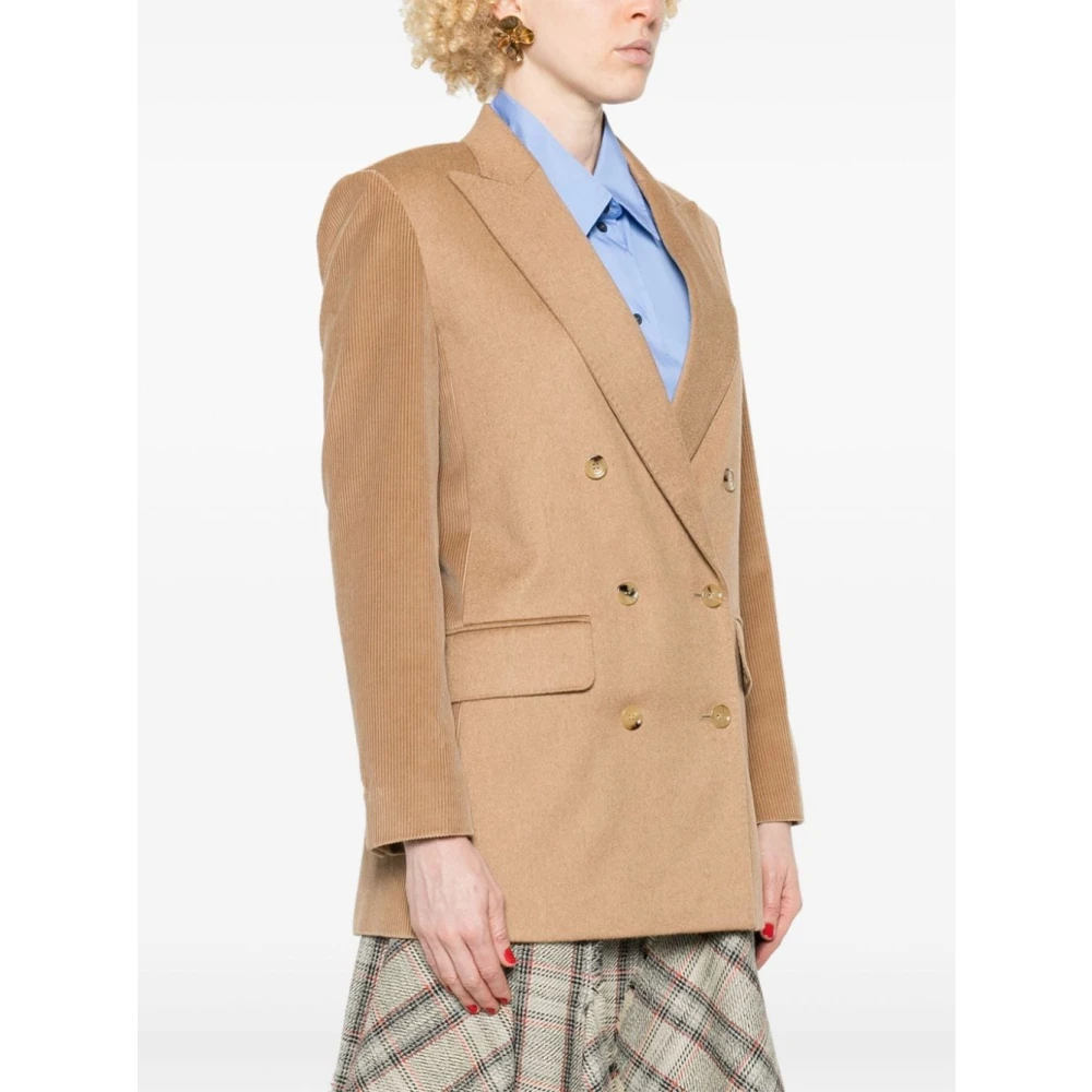 Max Mara Kameel Haar Dubbel-Borst Jas Brown Dames