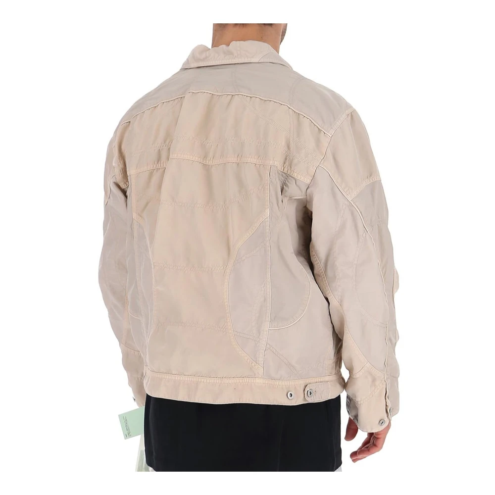 Off White Logo Windbreaker Bomber Jacket Mannen Beige Heren