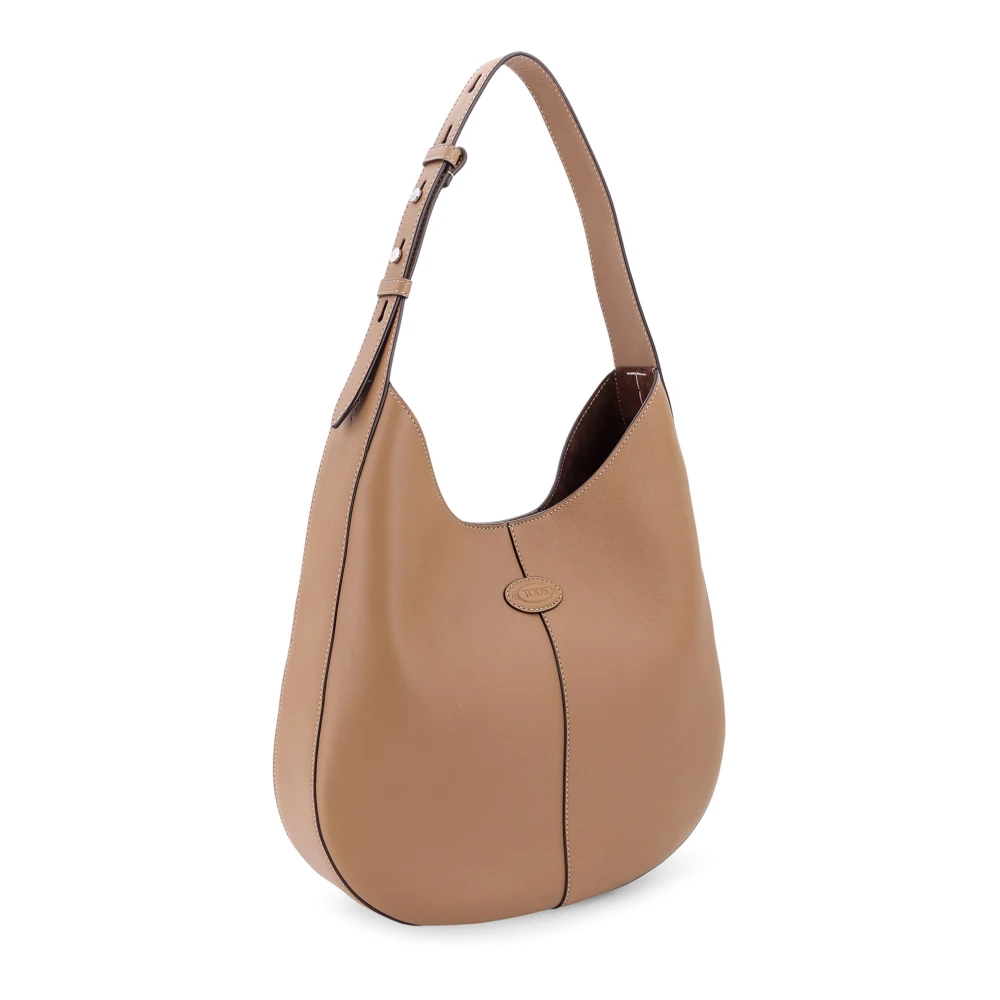 TOD'S Leren schoudertas met logopatch Beige Dames