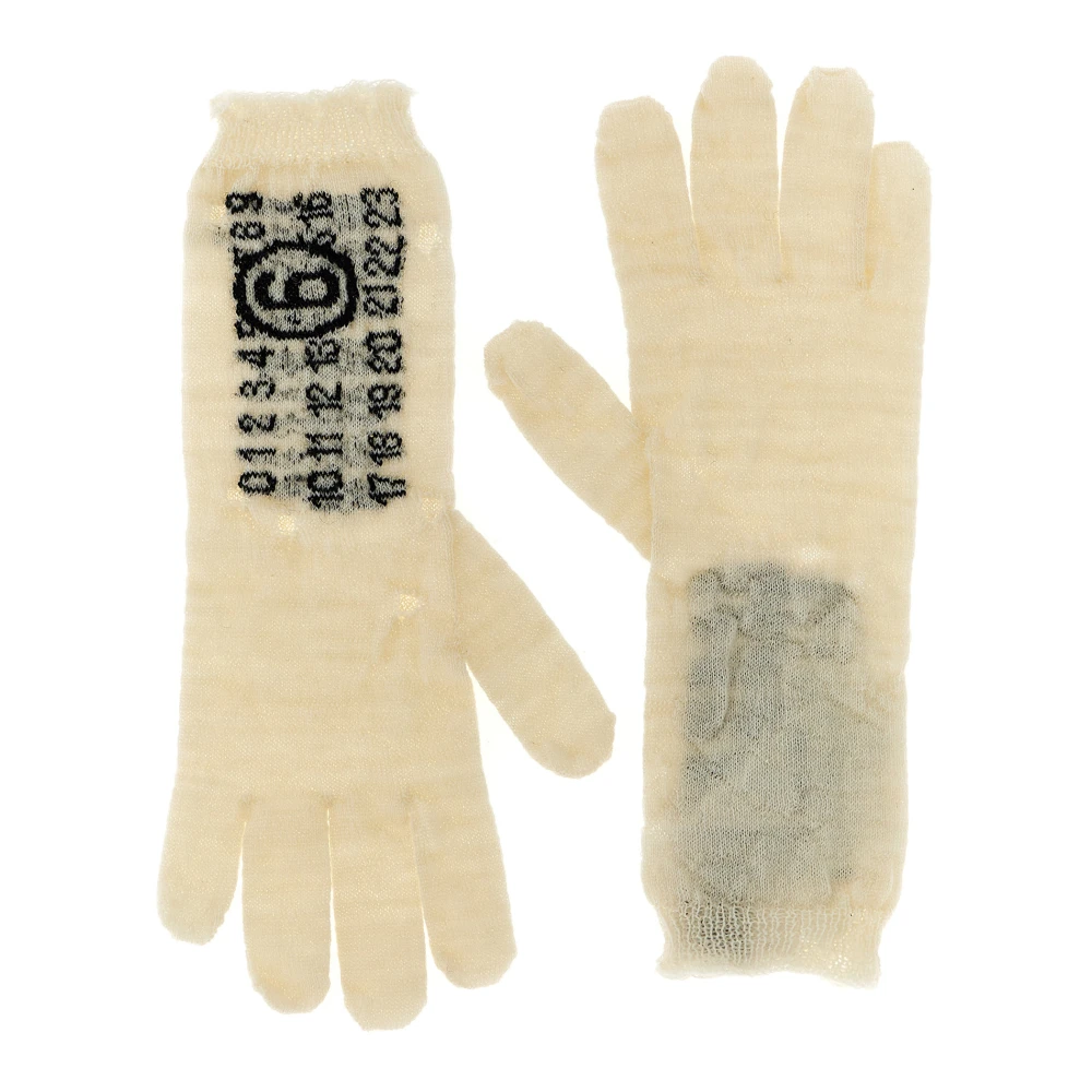 Mm6 Maison Margiela Women's Beige Gloves, M, Numeric Signature Gloves
