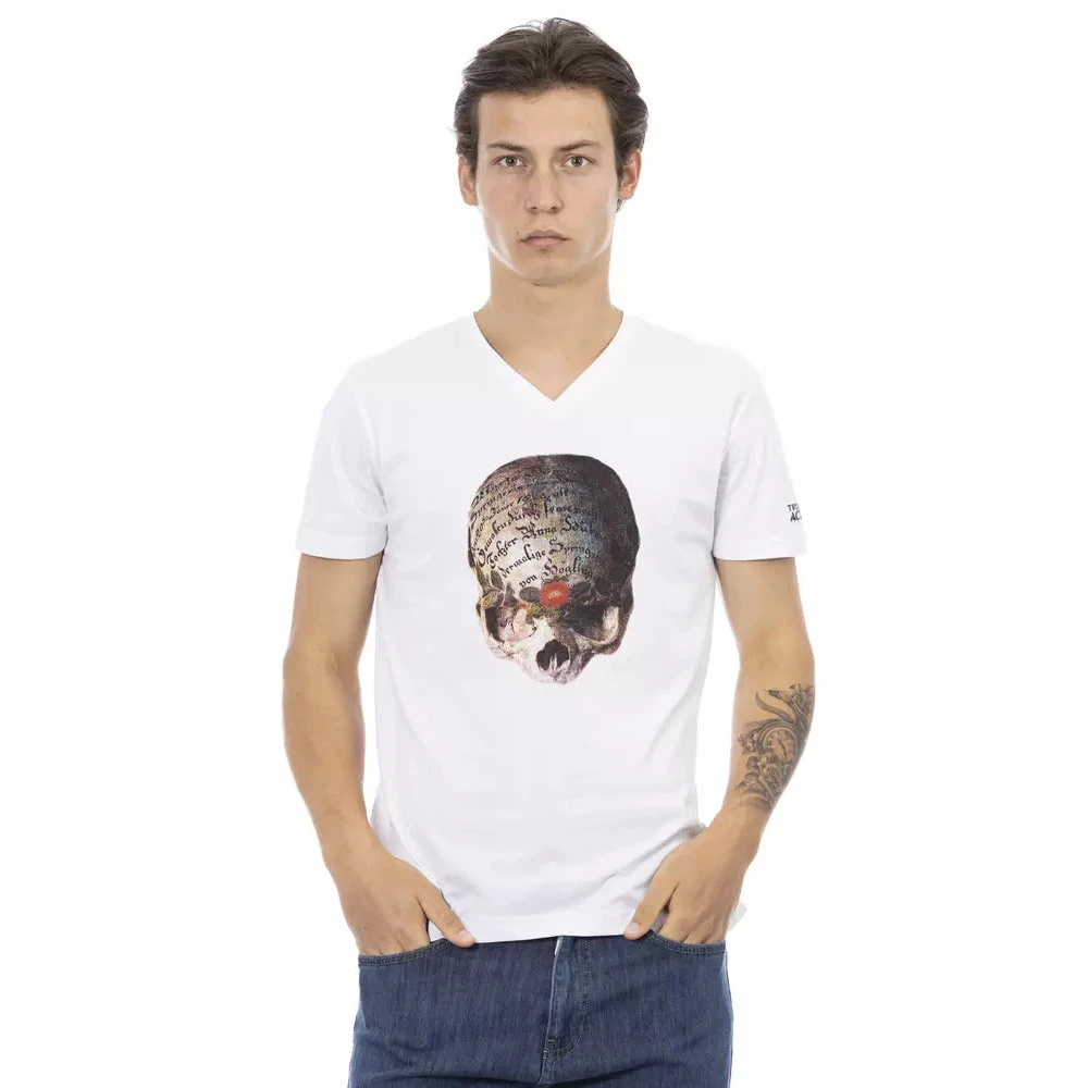 Trussardi Men's White T-Shirts, M, Cotton V-Neck T-Shirt
