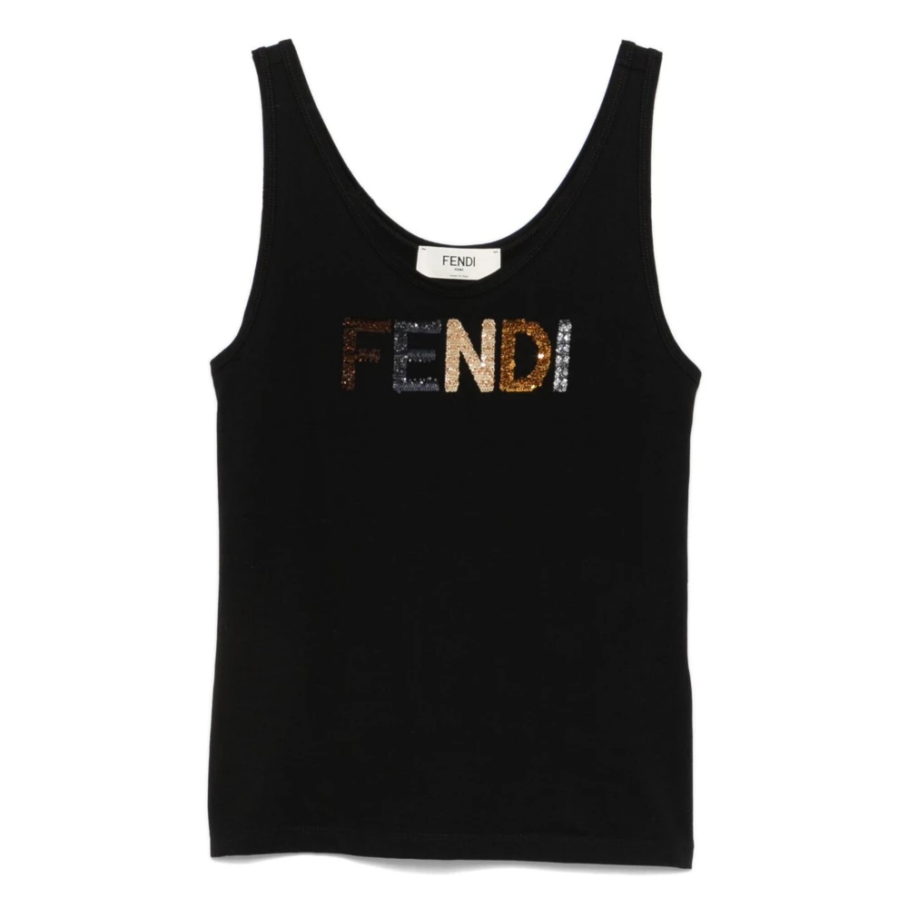 Fendi Zwarte Tanktop Logo Geborduurd Katoen Black Dames