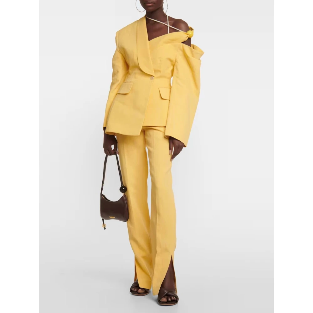 Jacquemus Gele High Rise Straight Leg Broek Yellow Dames