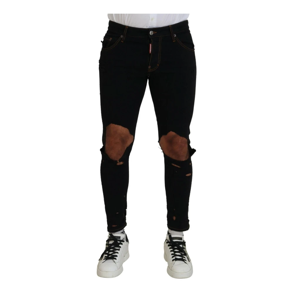Dsquared2 Zwarte Rugged Skinny Denim Jeans Black Heren