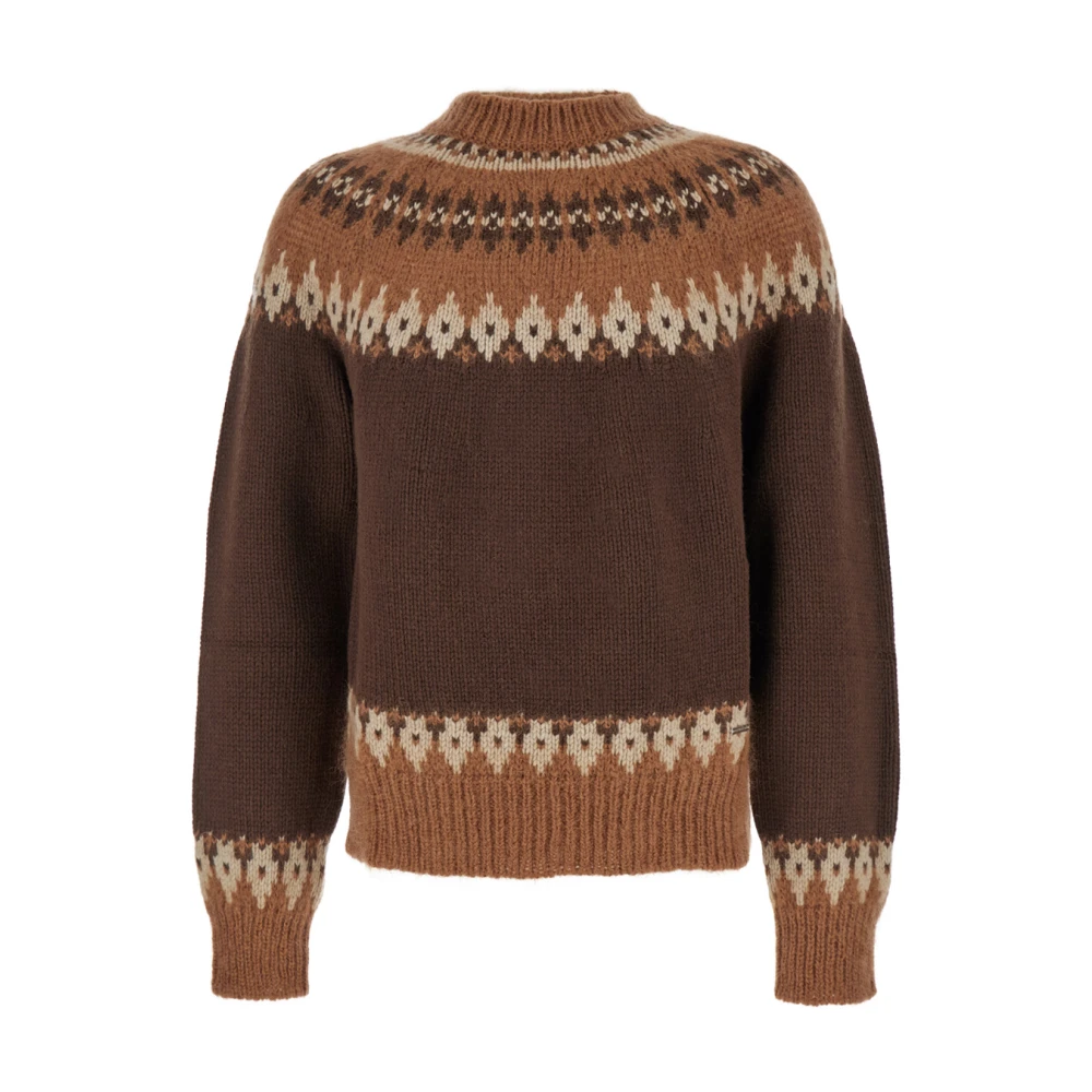 Dsquared2 Geometrisch Patroon Wollen Blend Ronde Hals Sweater Brown Heren
