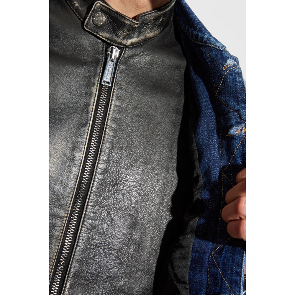 Dsquared2 Dubbele denim-leren jas Blue Heren