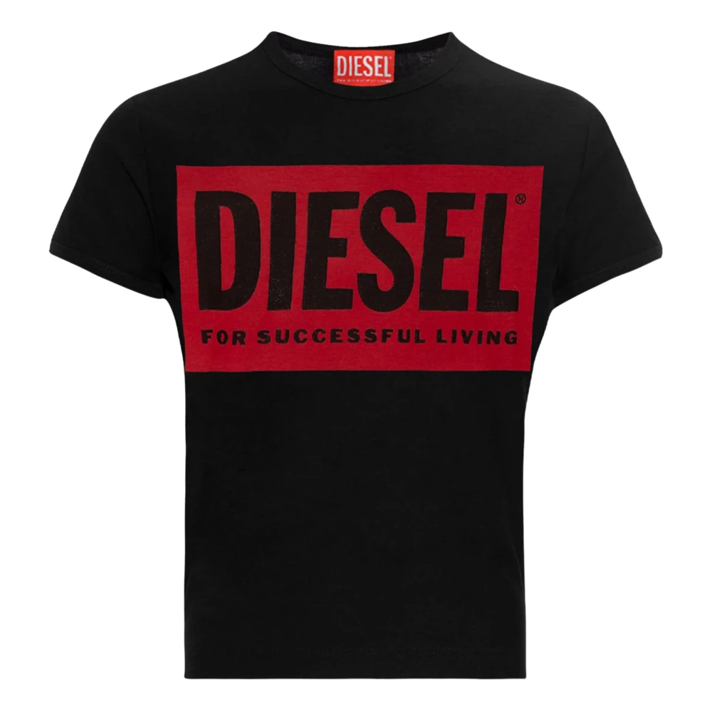 Diesel Zwart T-shirt met Semi-transparante Print Black Dames