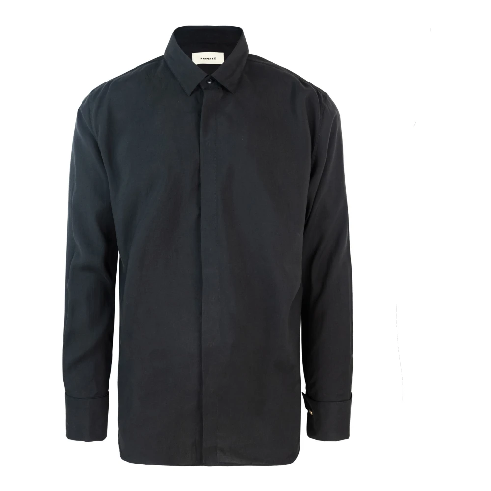 A Paper Kid Zwarte Button-Up Shirt Modal Polyester Black Heren