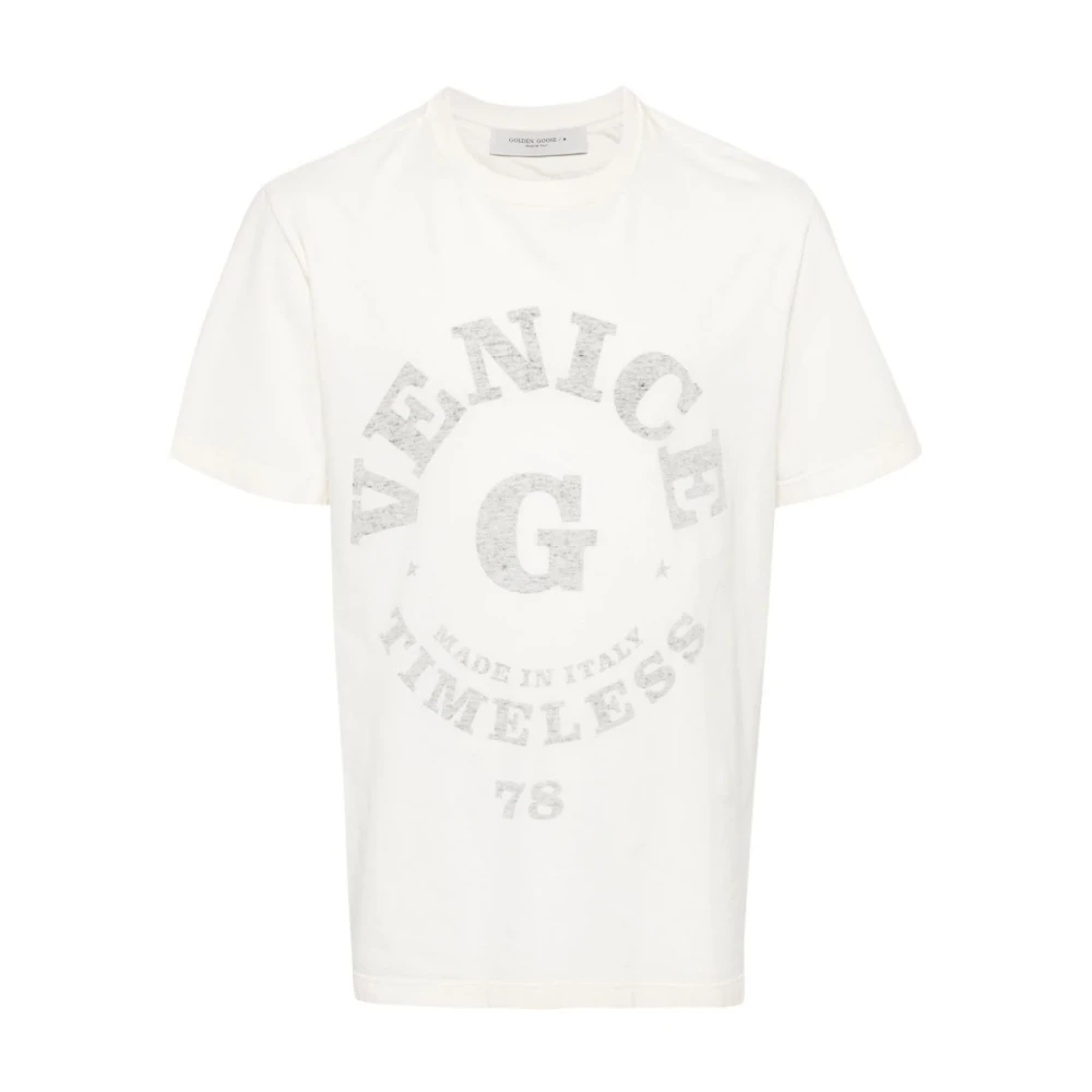 Golden Goose Venice Logo Print T-shirt Beige Heren