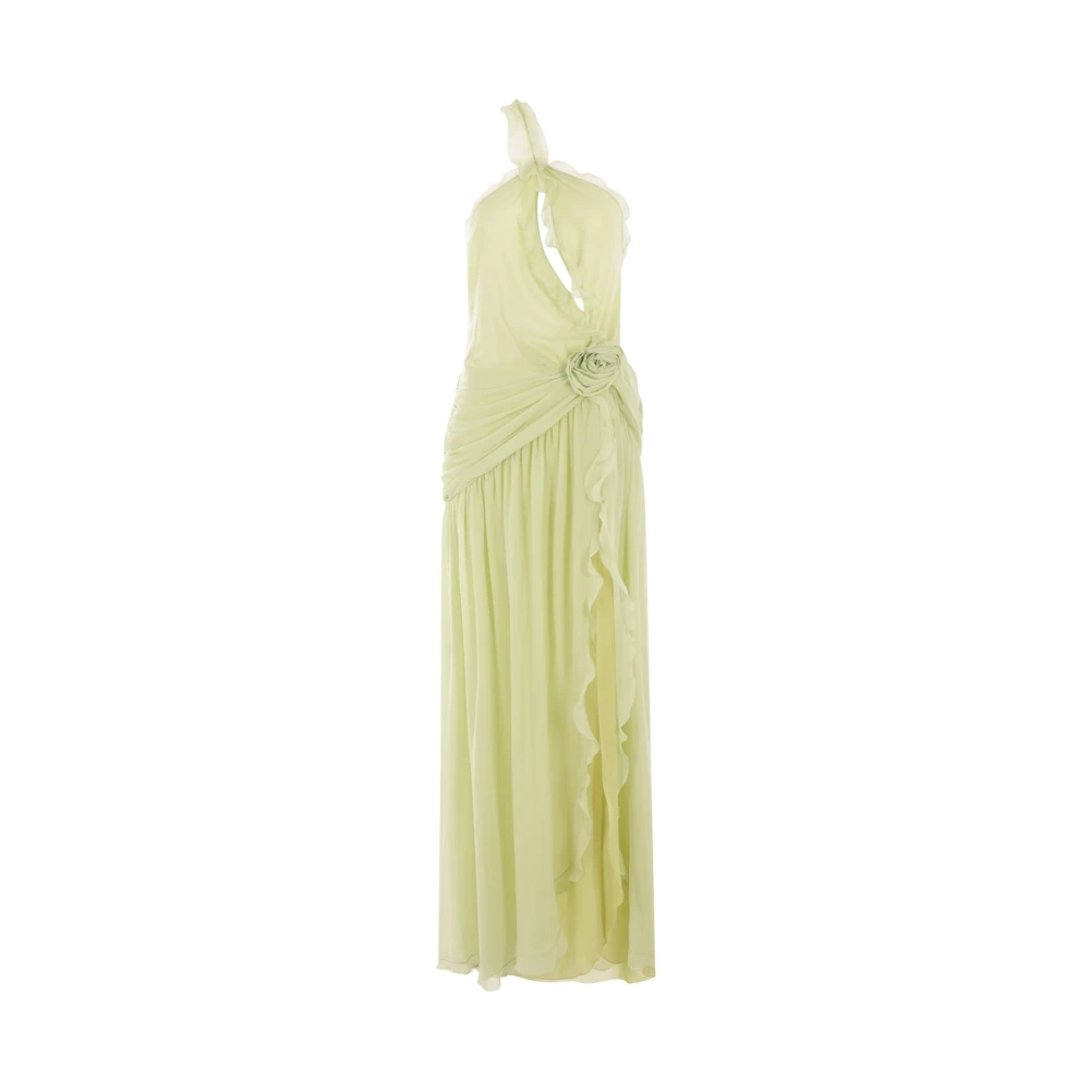 Blumarine Groene Zijden Georgette Lange Jurk Green Dames