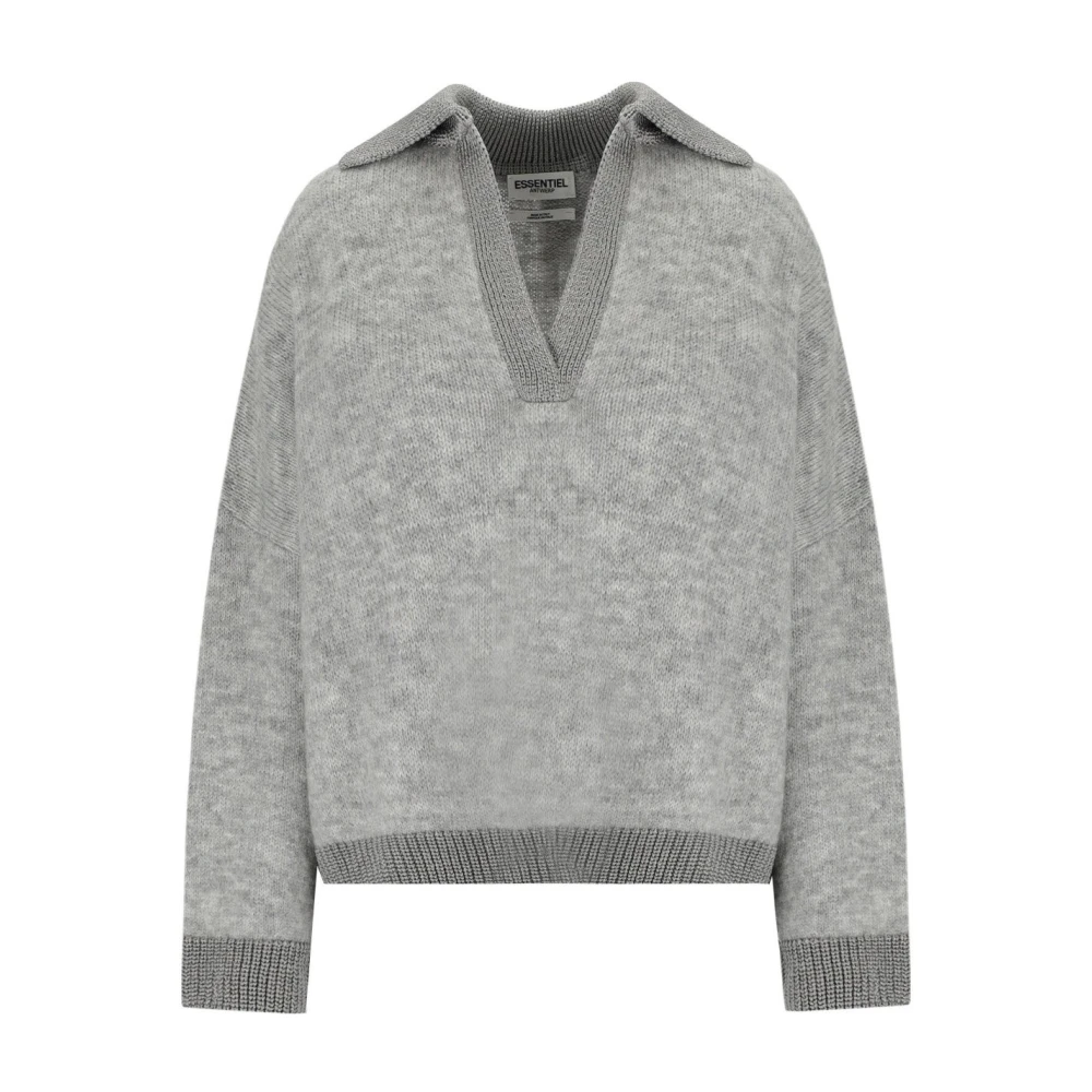 Essentiel Antwerp Grijze Gebreide V-Hals Trui Gray Dames