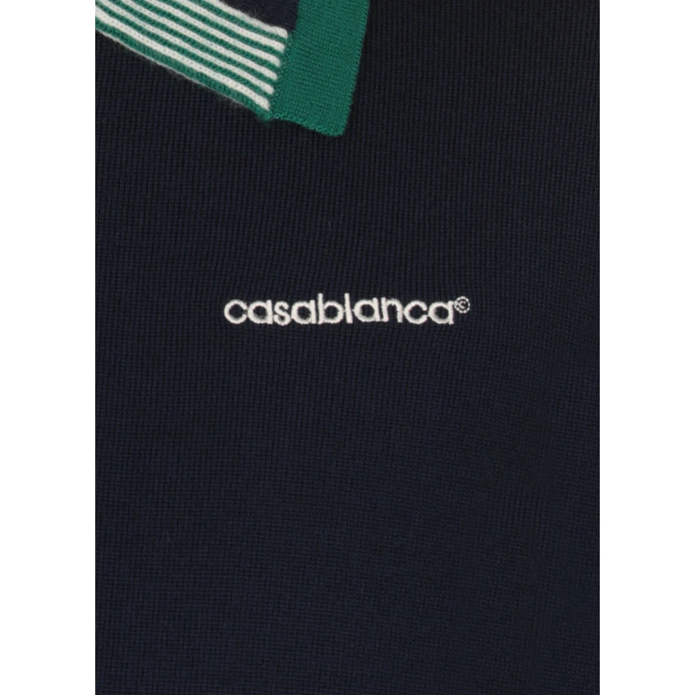 Casablanca Blauwe wollen poloshirt met rits Blue Heren