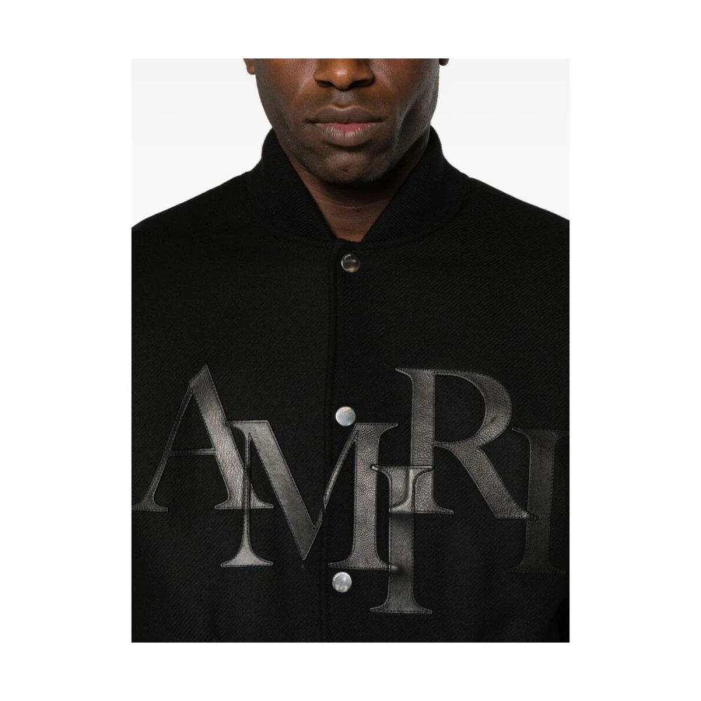 Amiri Zwarte Wollen Blend Buitenjas met Logo Patches Black Heren