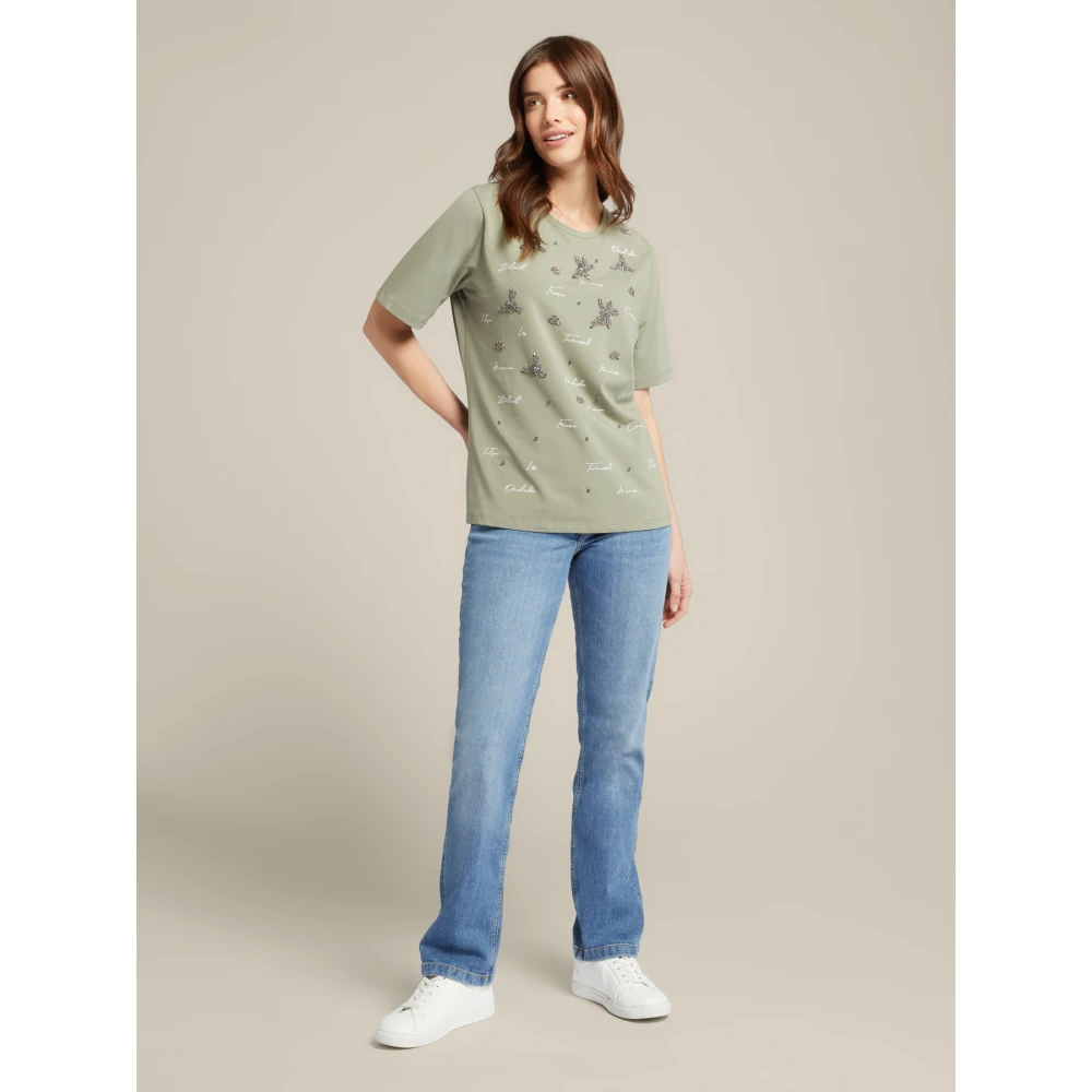 Elena Mirò Bedrukt geborduurd T-shirt Green Dames