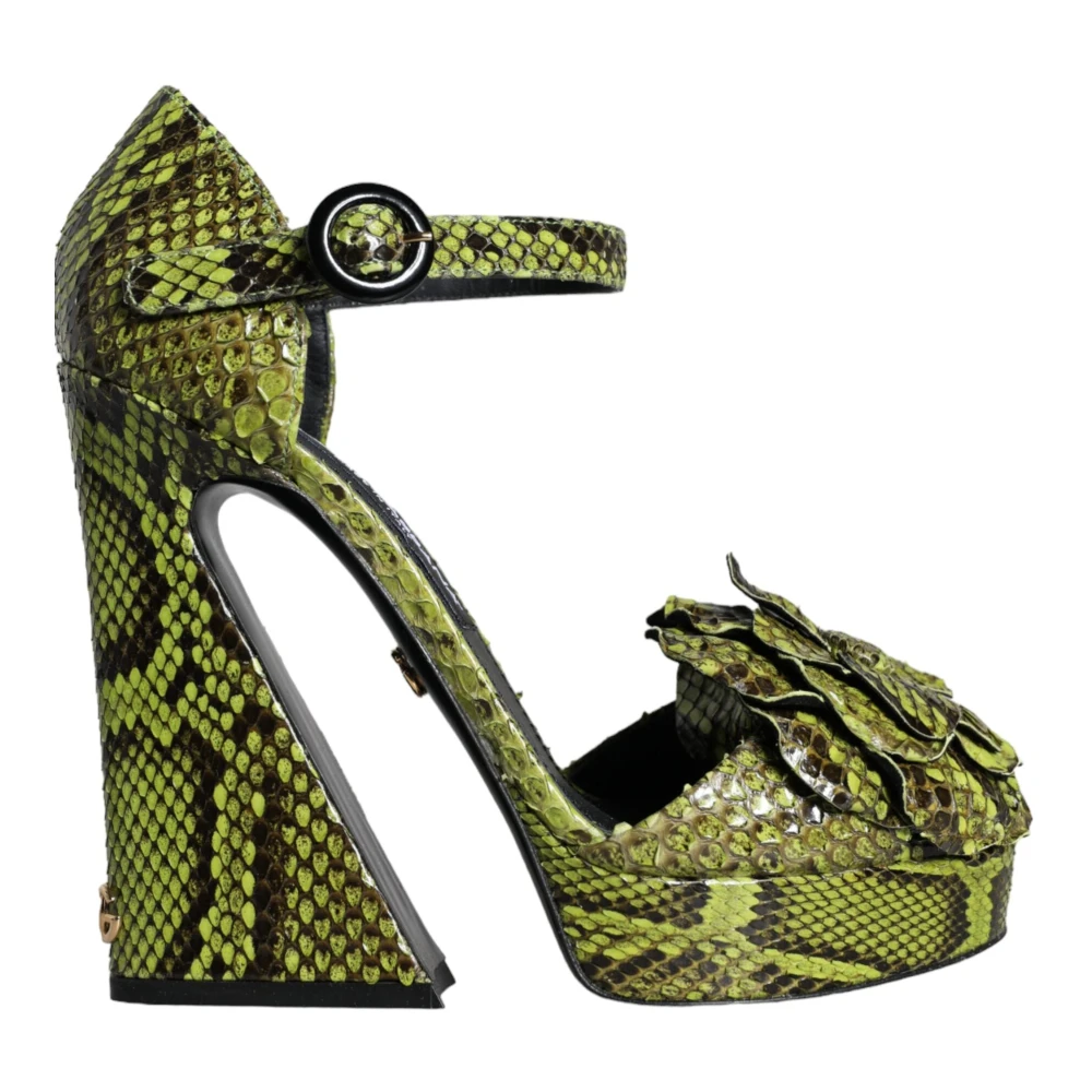 Dolce & Gabbana , Pumps, Female, Green, 6 Uk, Green Exotic Leather Ankle Strap Heels Sandals Shoes