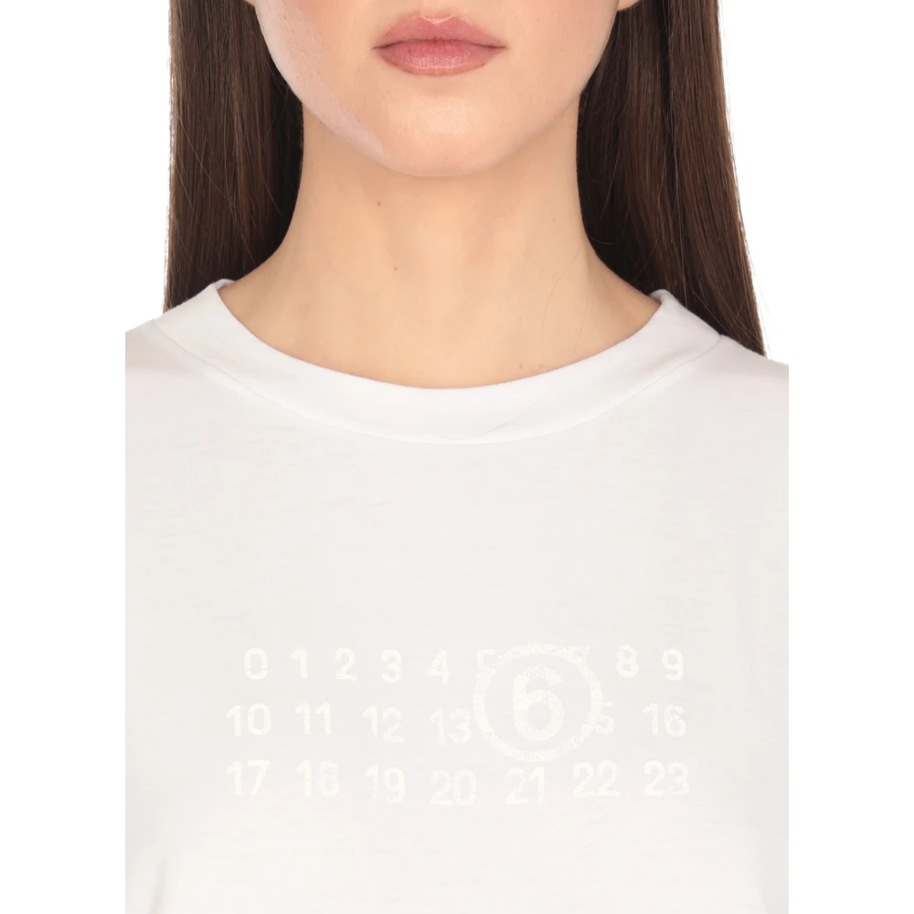 MM6 Maison Margiela Wit Katoenen T-shirt met Iconisch Logo White Dames