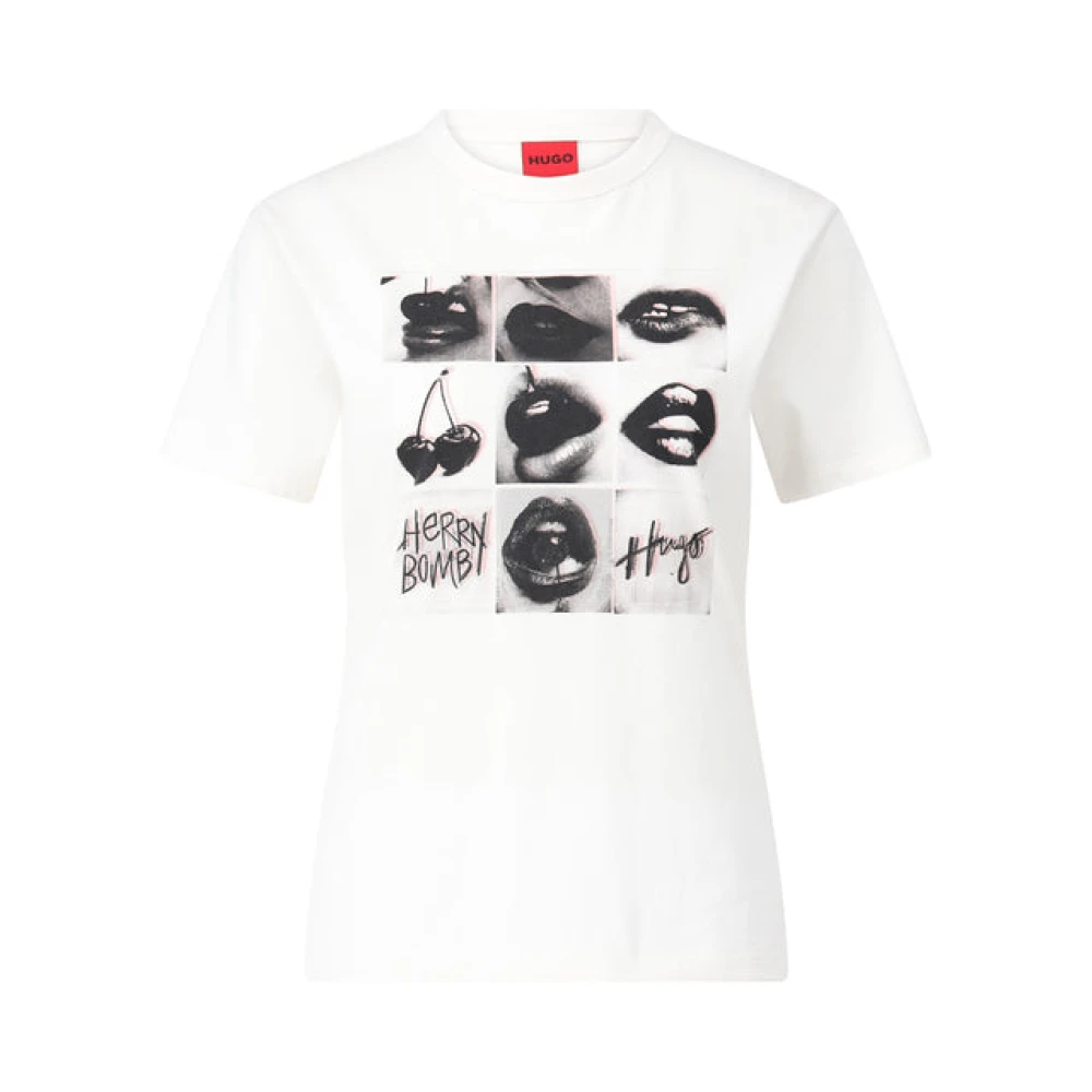 Hugo Boss Tryckt T-shirt med rak skärning White, Dam