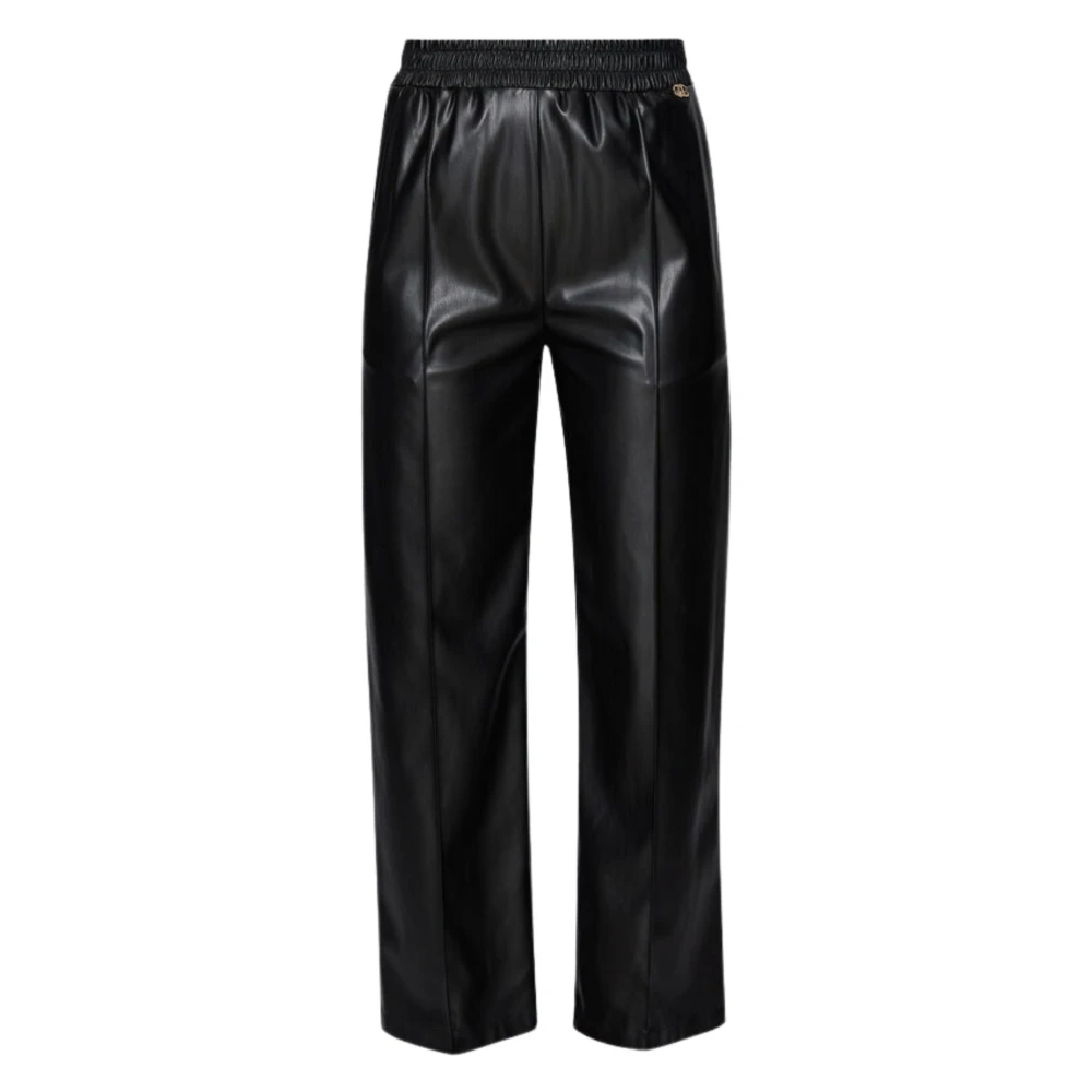 Liu Jo Women's Black Straight Trousers, Xl, Eco-Leather Palazzo Trousers