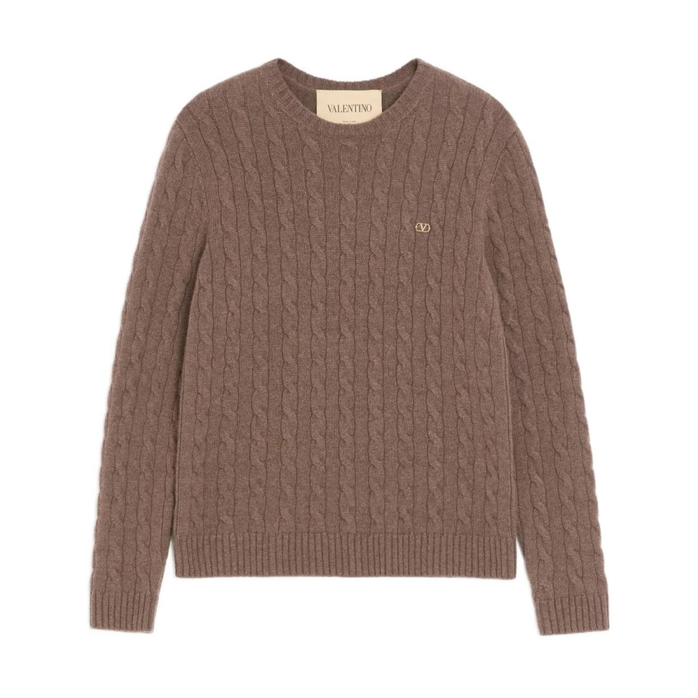 Valentino Vlogo Cable-Knit Jumper - Male - Round-Neck Knitwear - Brown - Xl - Knitwear