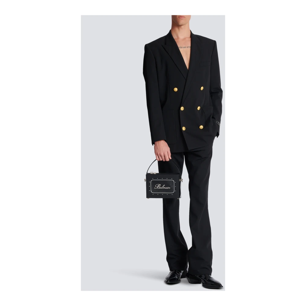 Balmain Radio rubber-effect leren tas Black Heren