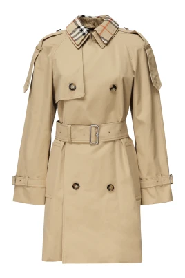 Beige Gabardine Dubbelknäppt Kappa