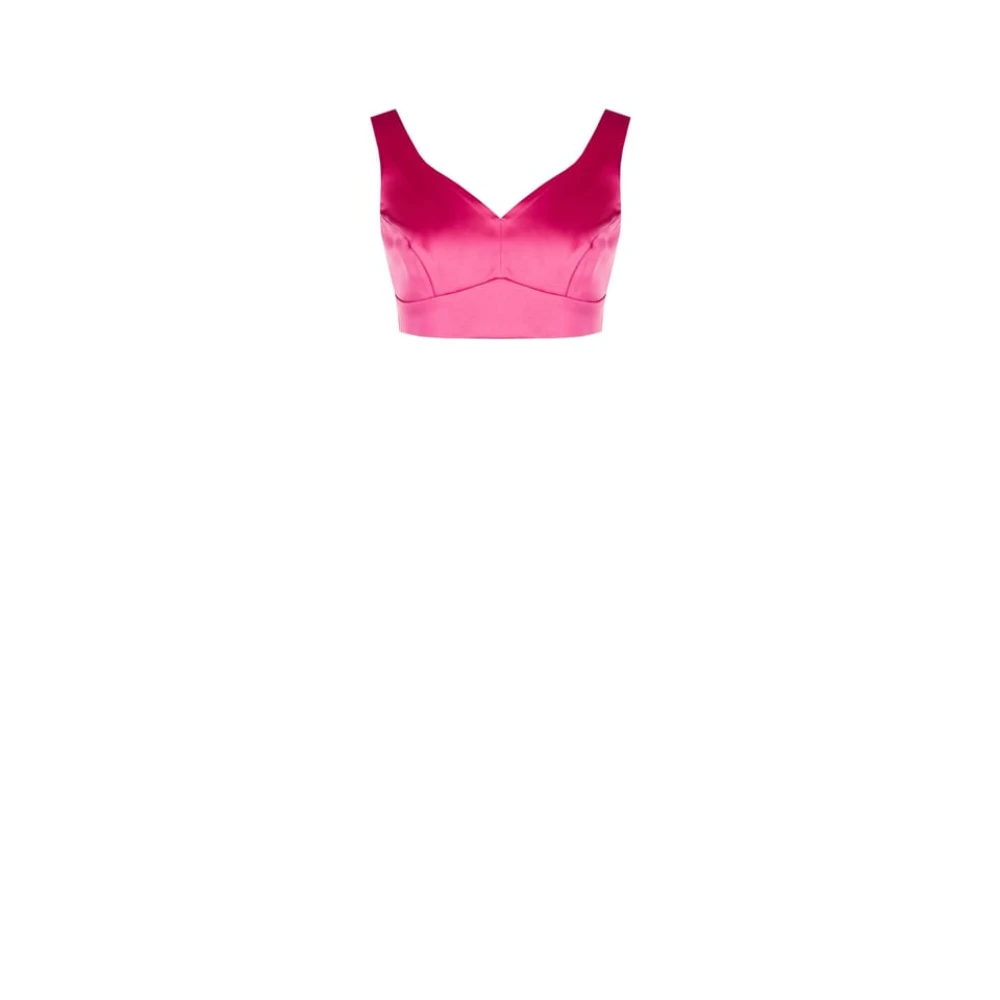 Rinascimento Satin Crop Top V-ringad Ärmlös Pink, Dam