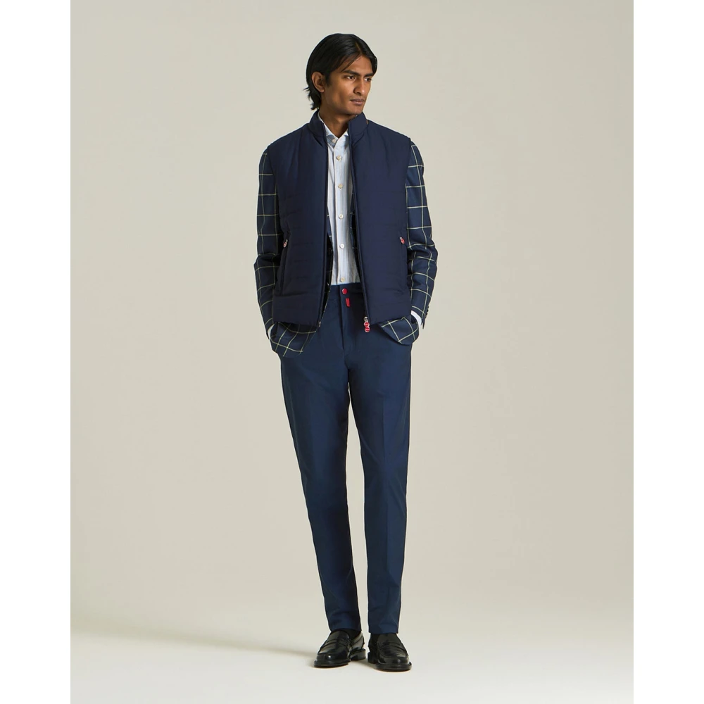 Kiton Geruite Cashmere Blend Blazer Blue Heren